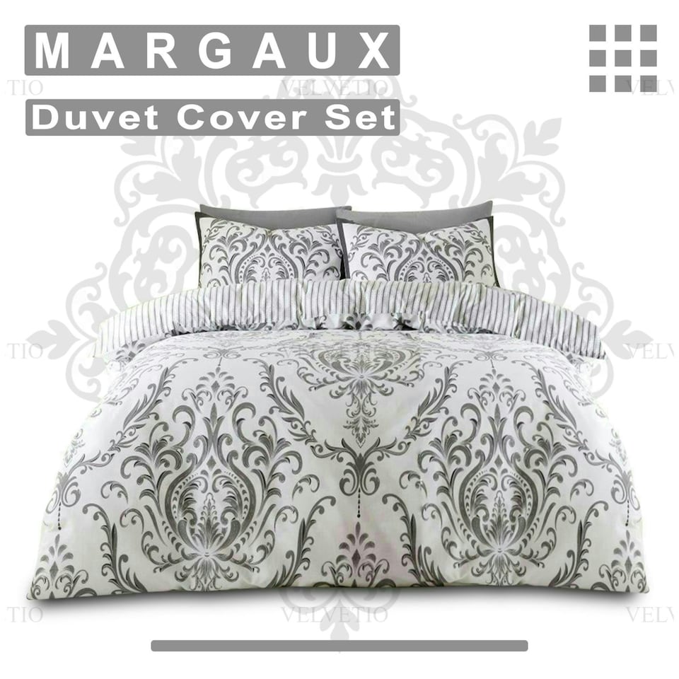 image 1 of VELVETIO Margaux Printed Duvet Cover Set Reversible Polycotton Easy Care Beddings Grey | Charcoal | Double