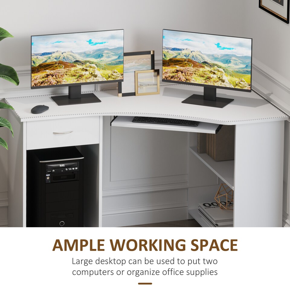 image 1 of HOMCOM L-Shaped Corner Computer Desk with 2 Shelves Worktop White
