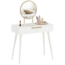 HOMCOM Modern Dressing Table with Round Mirror, Makeup Vanity Table with 2 Drawers for Bedroom, Living Room, 80 x 40 x 123 cm, White