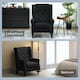 image 8 of HOMCOM Accent Chair Wingback Armchair Retro Tufted Club Wood Fabric, Black Black