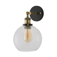 ValueLights Sheridan Black and Gold Wall Light Fitting with a Clear Glass Globe Shade & Bulb | Chrome