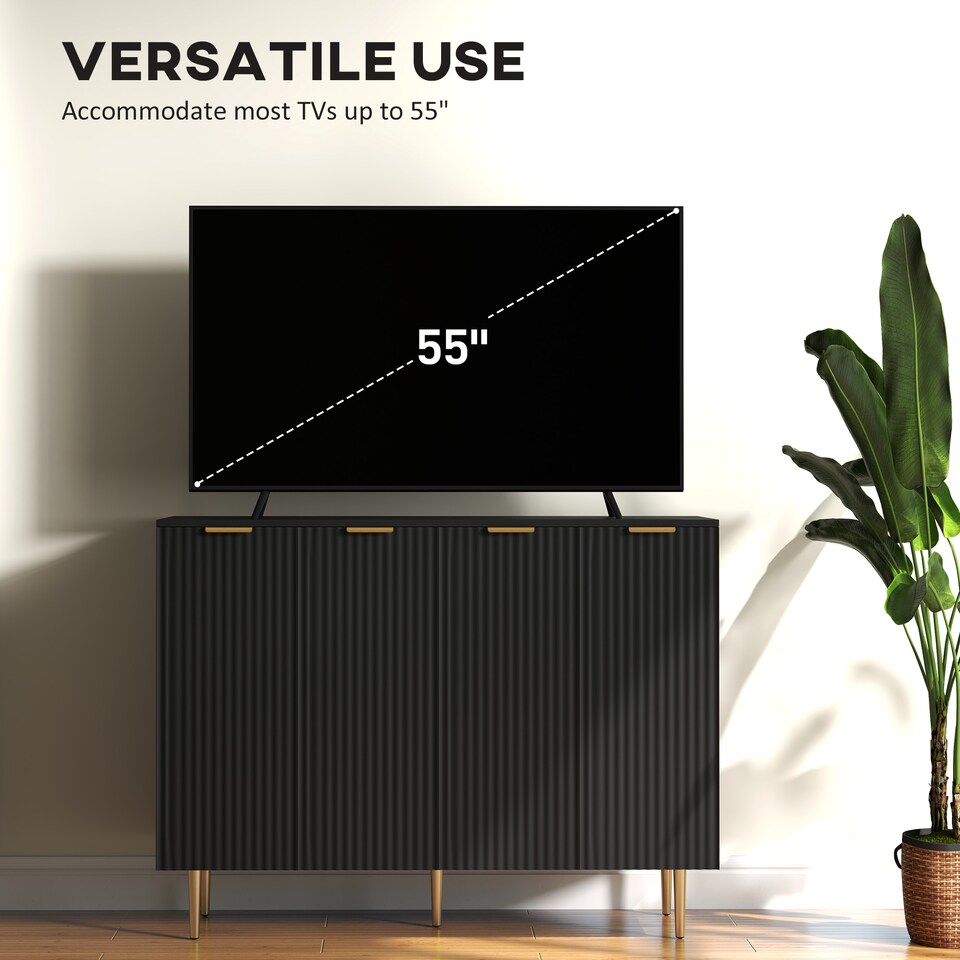 image 1 of HOMCOM Sideboard Buffet Cabinet with Adjustable Shelves, Black | Gold | Black with gold handles and legs