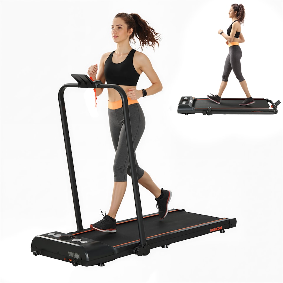 image 1 of HOMCOM Foldable Walking Treadmill with LED Display, Red