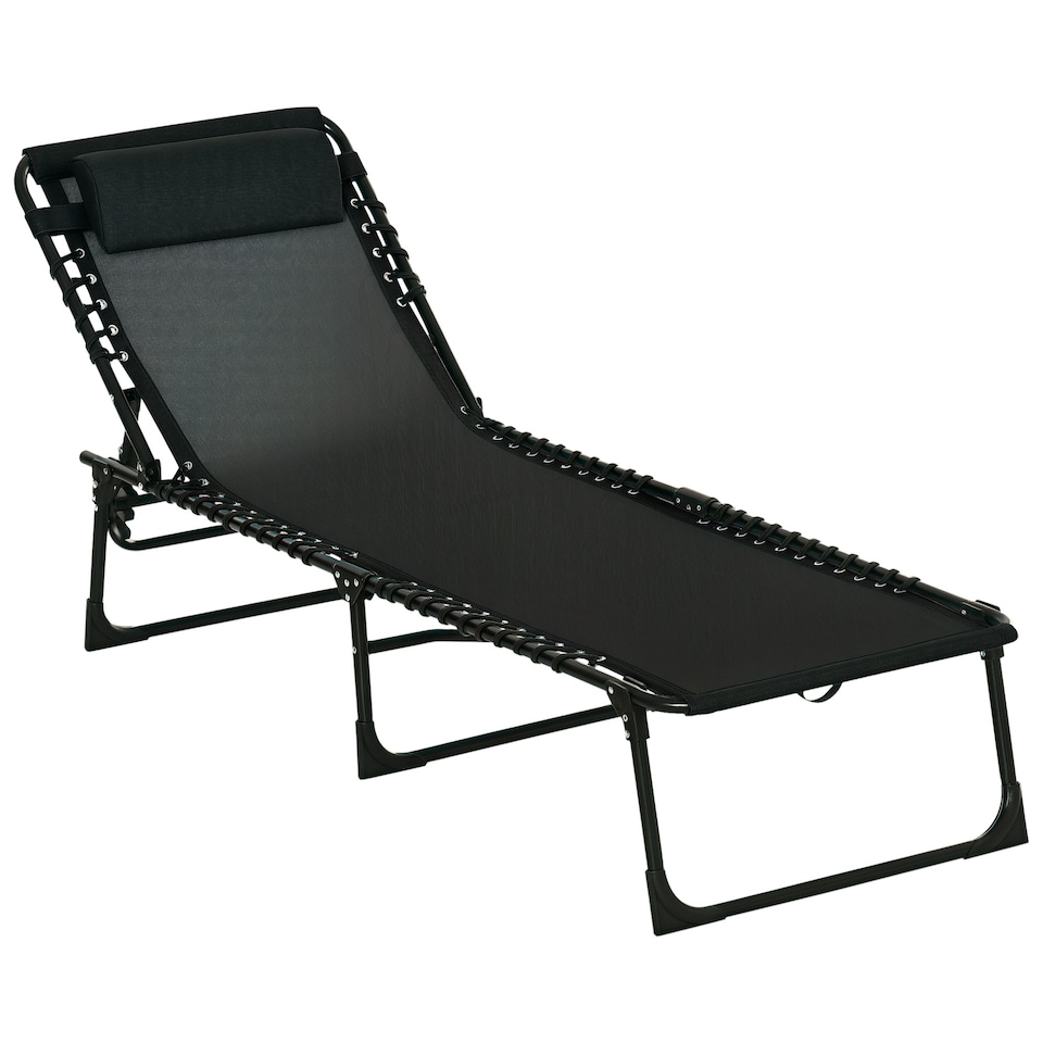 image 1 of Outsunny Folding Beach Chair Chaise Lounge 4 Adjustable Positions, Black