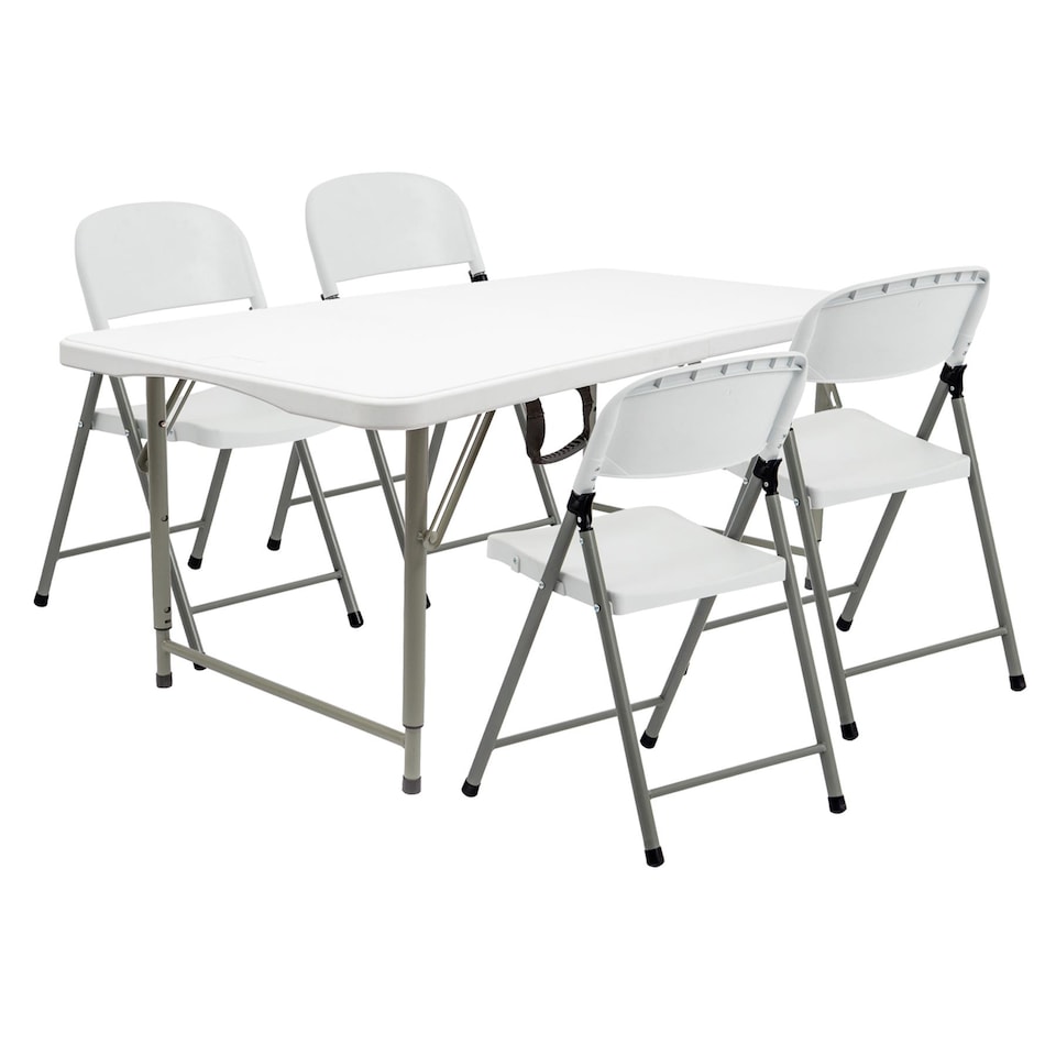 image 1 of Harbour Housewares Height Adjustable Folding Camping Picnic Table & Chair Set - 120cm (4ft) - White | White | White