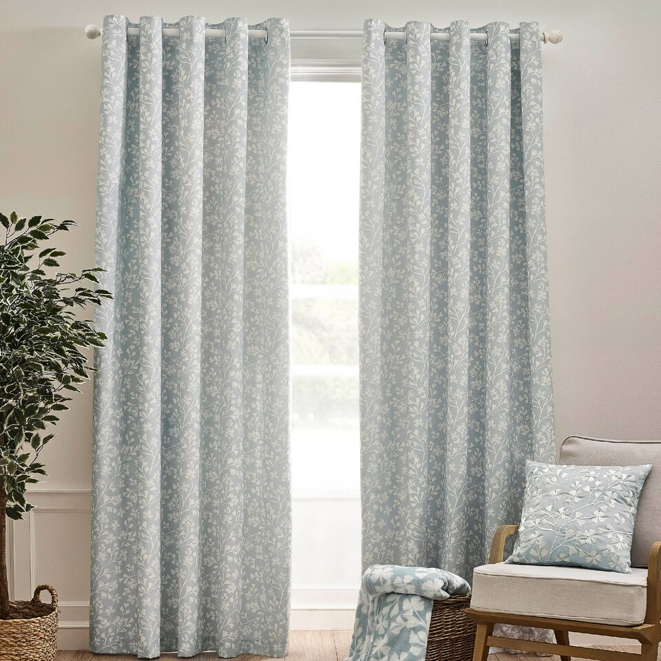 image 1 of Catherine Lansfield Brooke Floral Lined Eyelet Curtains