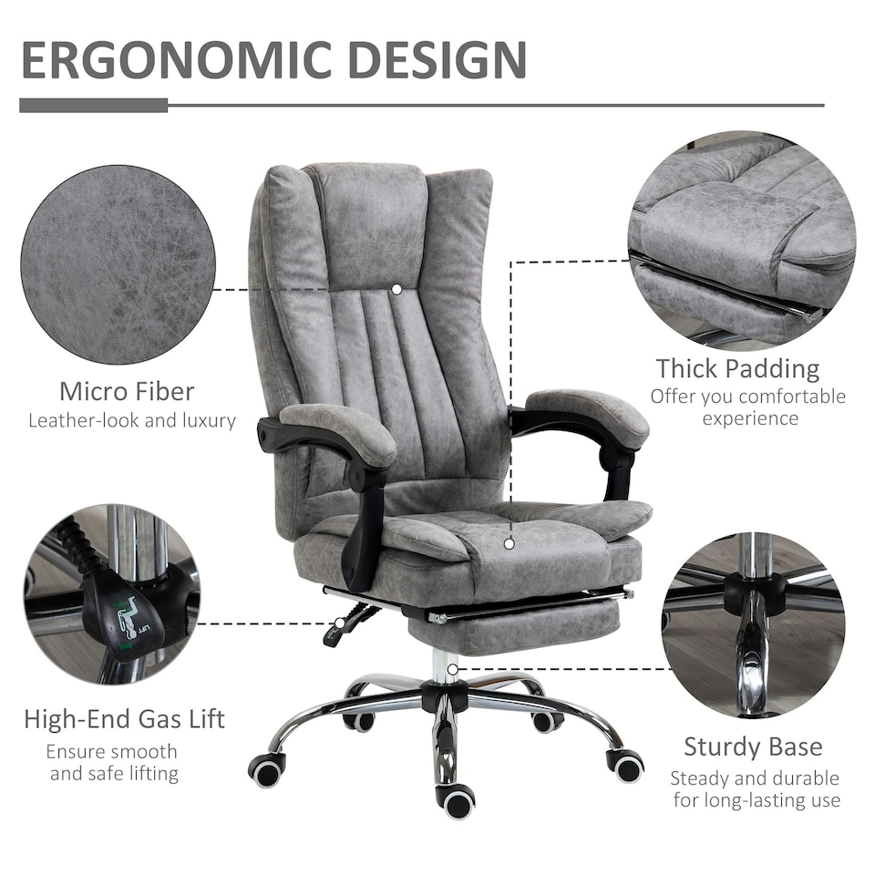 image 1 of Vinsetto Executive Office Chair Computer Desk Chair for Home w/ Footrest, Grey