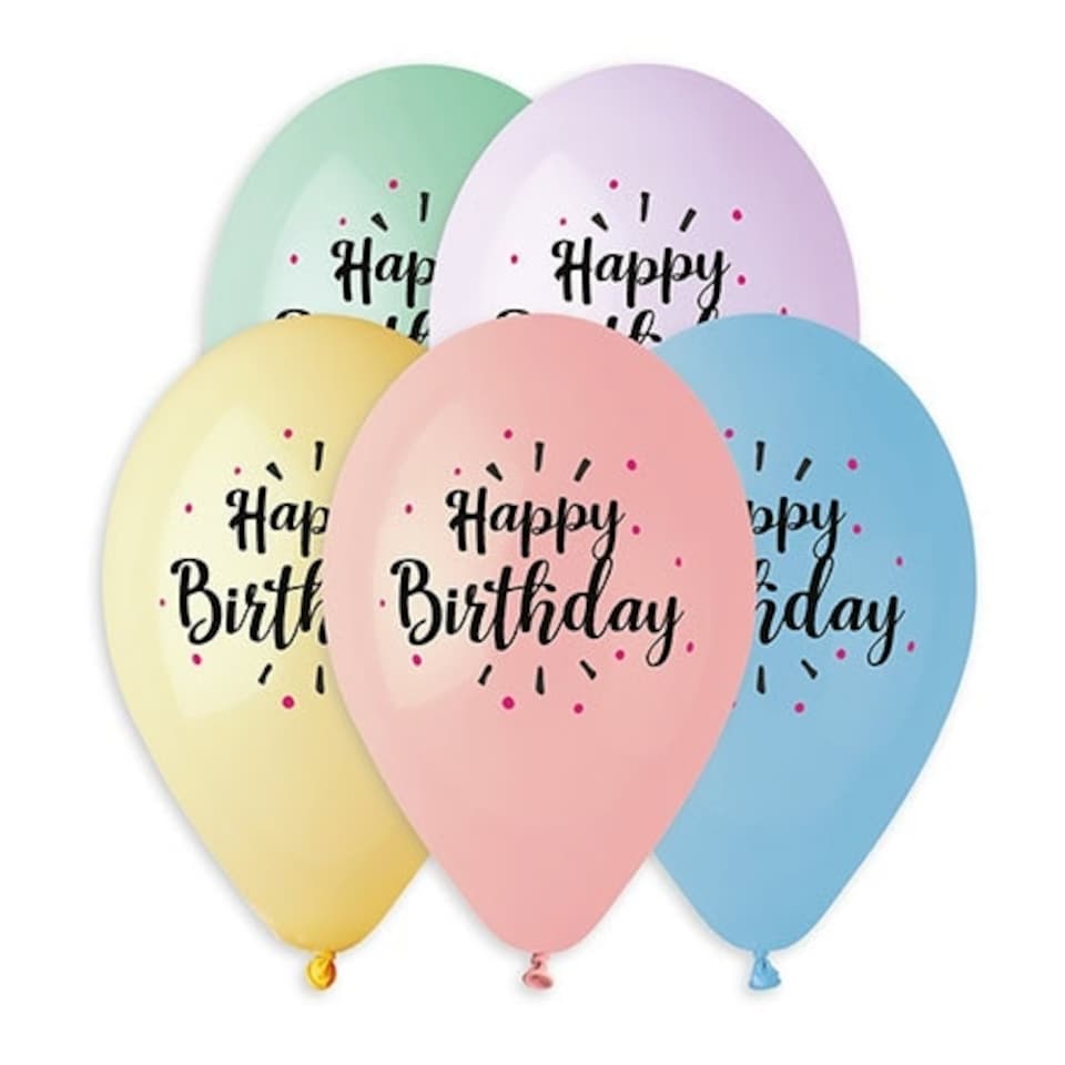 image 1 of Happy Birthday Pastel Latex Balloons 33cm / 13 in - Pack of 6