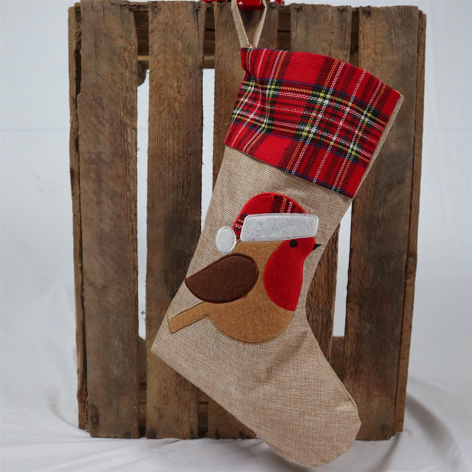 image 1 of Robin Design Christmas Stocking Traditional Festive Character Stocking for Fireplace & Holiday Decor