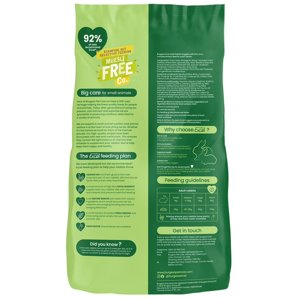 image 1 of Burgess Excel Adult Rabbit Nuggets With Mint - 3KG