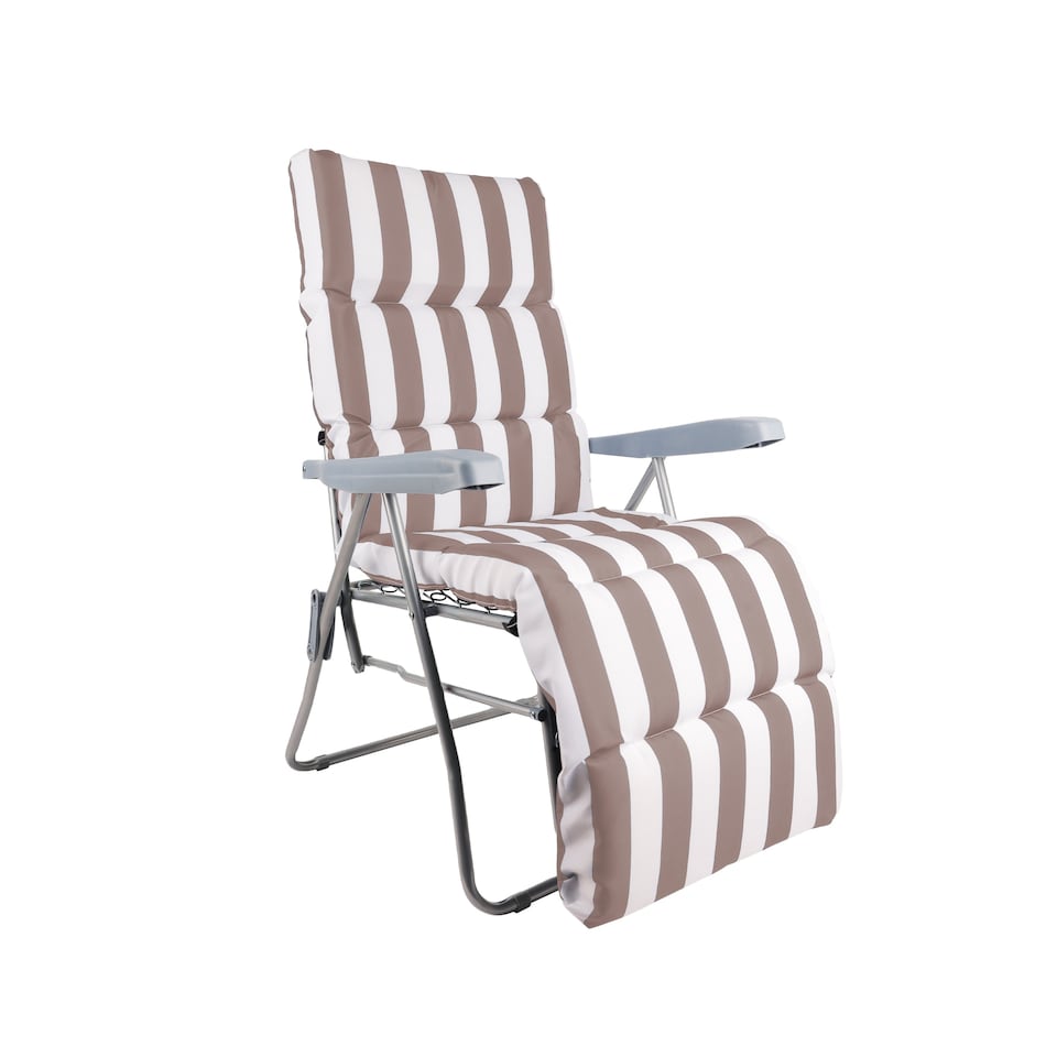 image 1 of Groundlevel Garden Lounge Recliner Chair with Striped Cushion | Cream | Natural