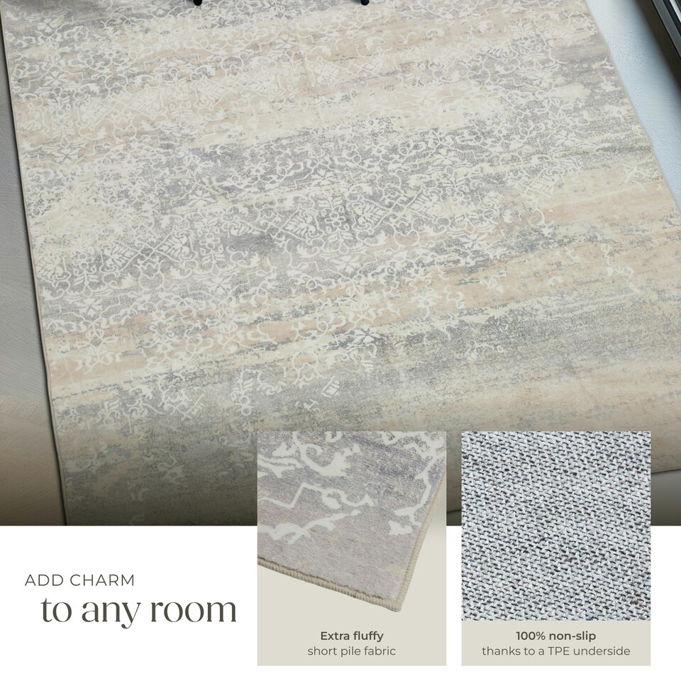 image 1 of Washable Rug Dalia - various sizes, faded pattern, easy-care short pile, non-slip Cream | 274 x 200 cm