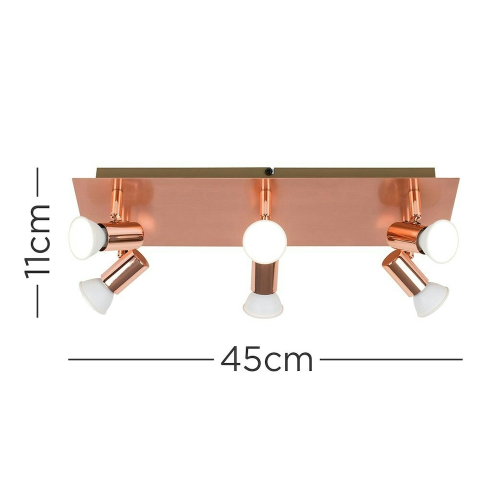 image 1 of ValueLights Rectangular Copper Effect 6 Way Adjustable GU10 Ceiling Spotlight - Complete with 5w LED Bulbs 3000K Warm White Copper