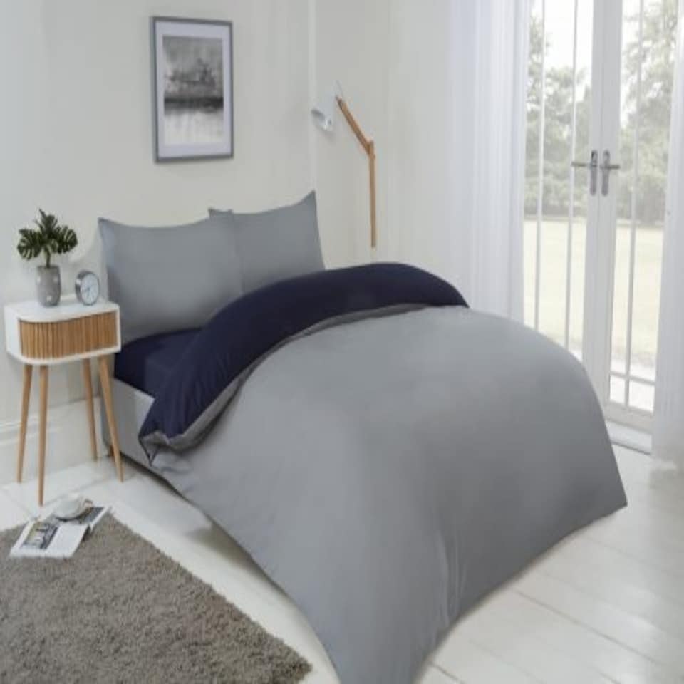 image 1 of Brights Reversible Duvet King Bed NavyGrey