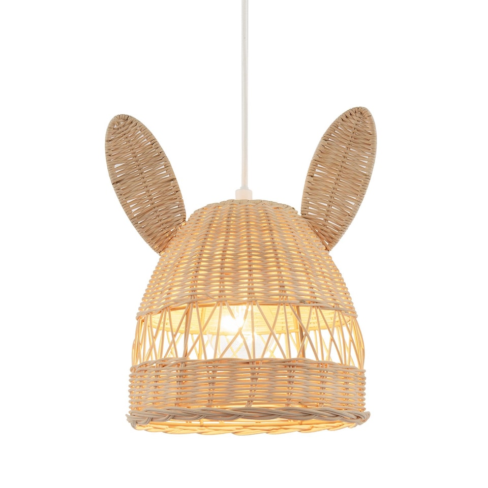 image 1 of Natural Woven Rattan Childrens Pendant Lighting Shade with Bunny Ears | Brown