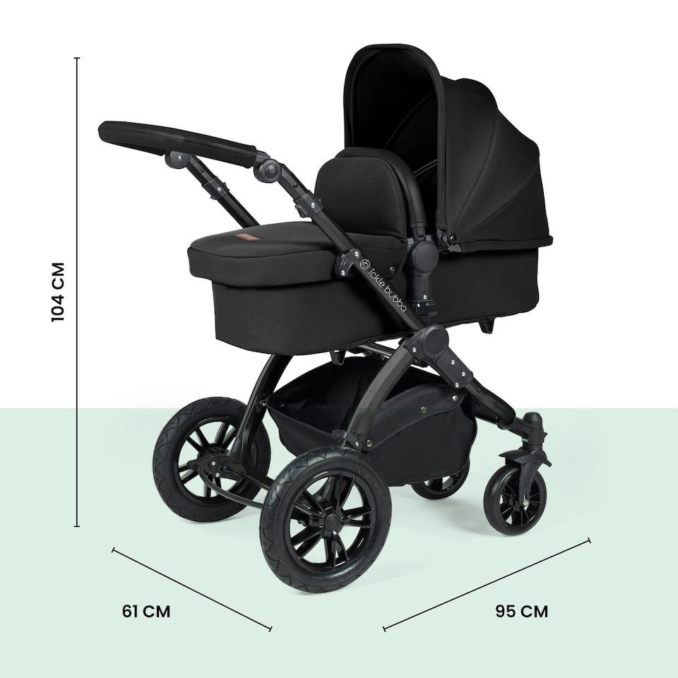 image 1 of Stomp Luxe 2-in-1 Pram – Birth to Approx. 4 Years, Foldable, All-Terrain, Rain Cover, Footmuff, Puncture-Proof Wheels & More (Black/Midnight/Black)