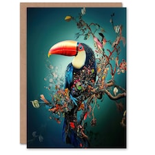 Toucan Bird Flowering Tree Branch Surreal Fantasy Birthday Greeting Card