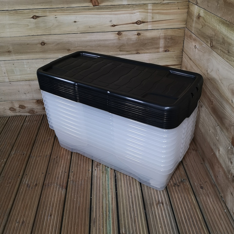 image 1 of 10 x 42L Clear Under Bed Storage Box with Black Lid, Stackable and Nestable Design Storage Solution | White | White