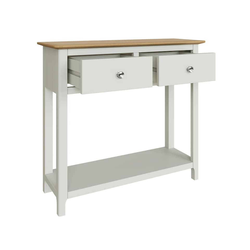 image 1 of Taberno Oak 2 Drawer Console Hallway Table Linen White White