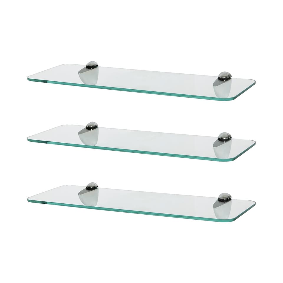 image 1 of Harbour Housewares Rounded Floating Glass Shelf - 40cm - Metallic Brackets - Bathroom Shower Storage Vanity Display Unit Shelf | Silver | Chrome | 3