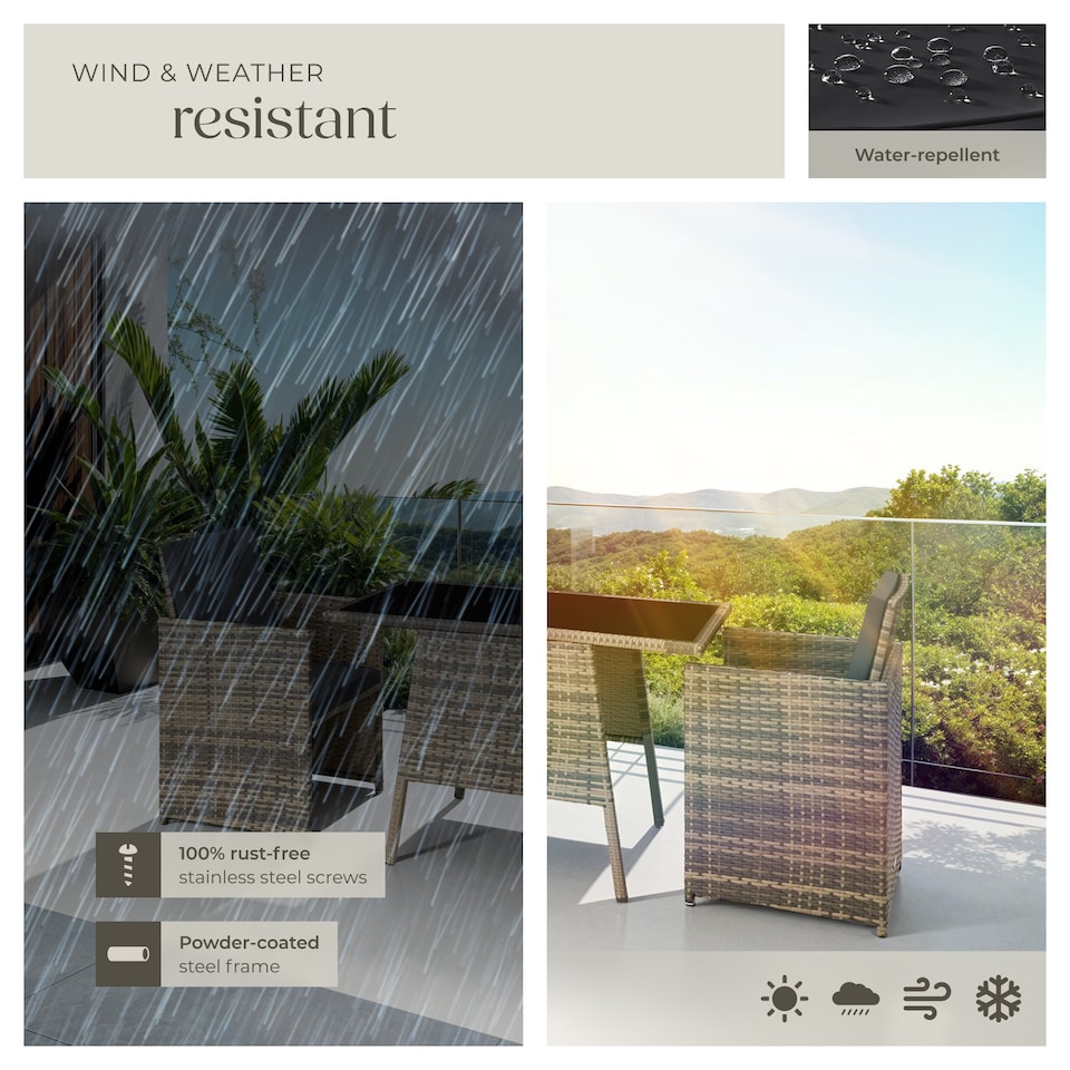 image 1 of Garden Furniture Set Lausanne - 2 chairs, 1 table, bistro set, weather resistant | Brown | nature | 52,50 x 56 x 88 cm | 1