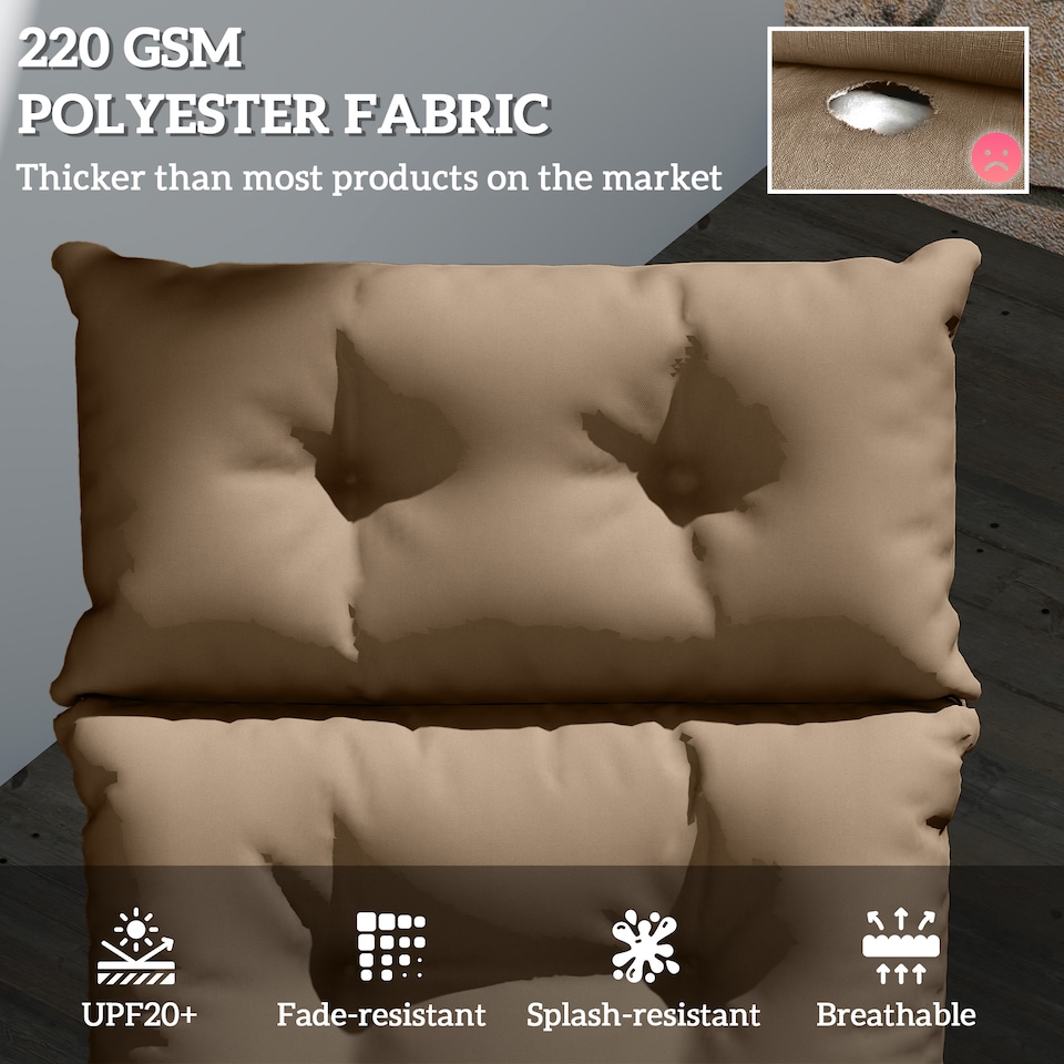 image 1 of Outsunny Sun Lounger Cushion Only, Garden Lounge Chair Cushion | Brown | Khaki | 1
