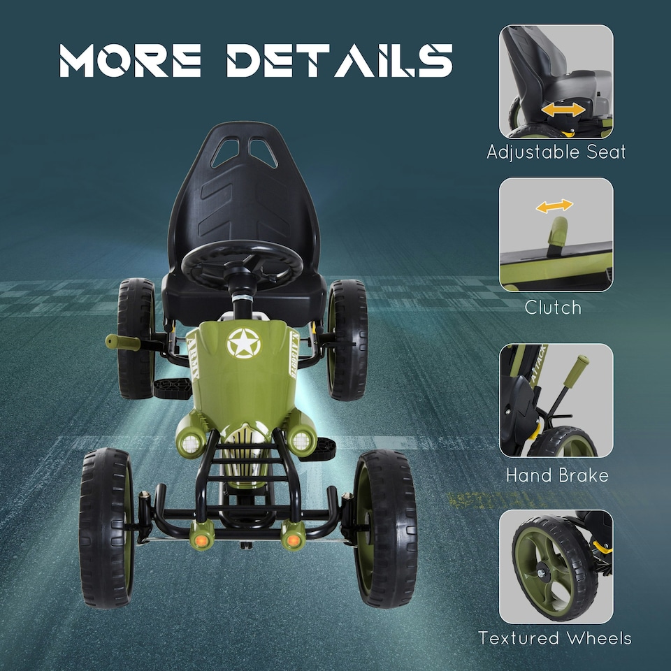 image 1 of HOMCOM Pedal Go Kart Ride On Racer Hand Brake EVA Tyre Adjustable Seat Green