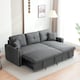 image 8 of Sofabed 3 Seater Reversible Sectional Sofa Sleeper Set with Storage Chaise, Built-in Cupholder, Decorative Rivets, Pull-out Bed, and Light Grey Fabric Grey