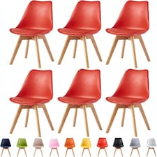 Set of 6 Dining Chairs with Solid Wooden Legs and Seat Cushion Pads in Red - Eva by MCC