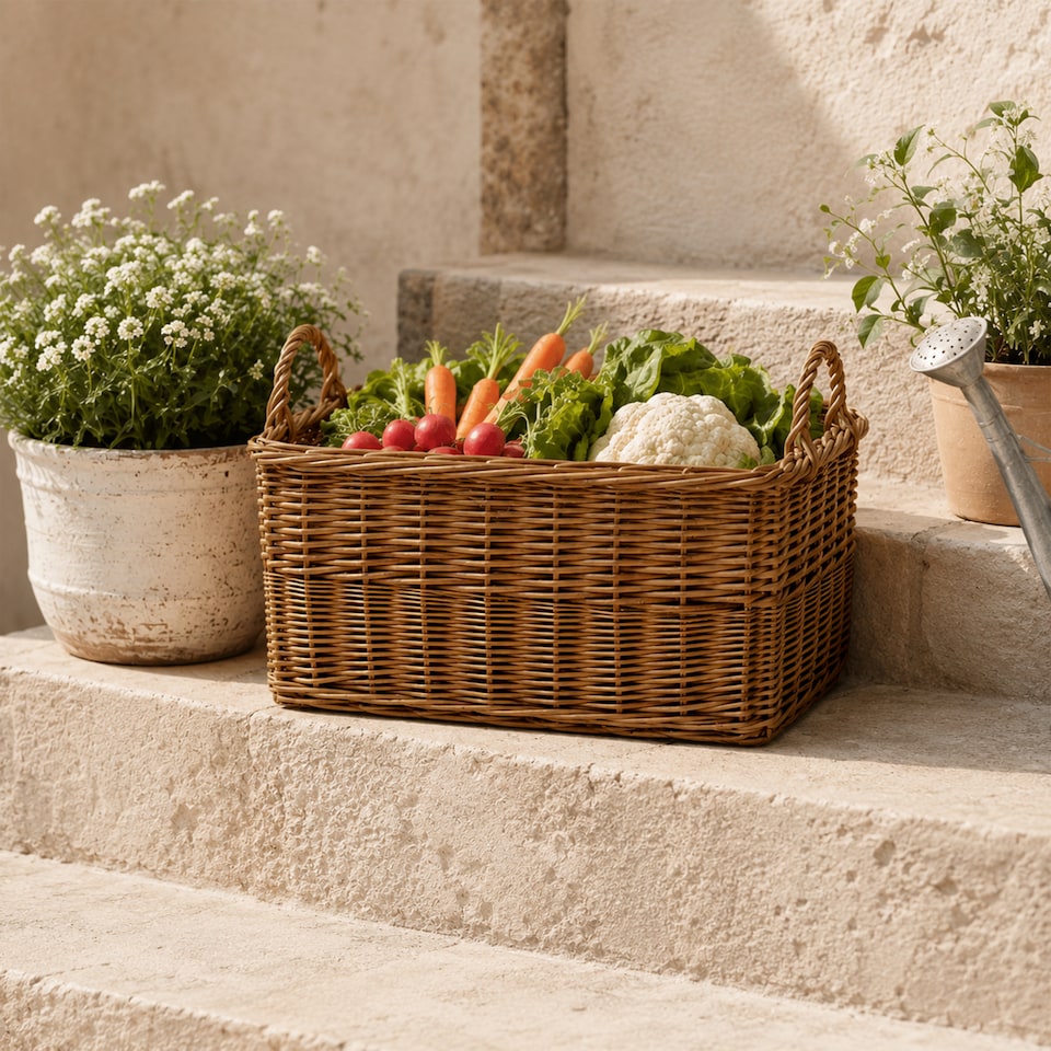 image 1 of Rectangle Rustic Countryside Style Chunky Wicker Fireside Heavy Duty Log Baskets