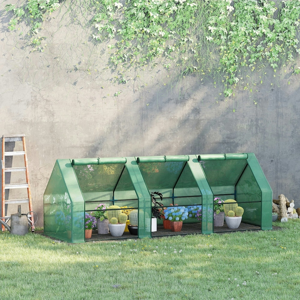 image 1 of Outsunny Mini Greenhouse Garden Planter Zipper Doors Portable 270 x 90 x 90cm