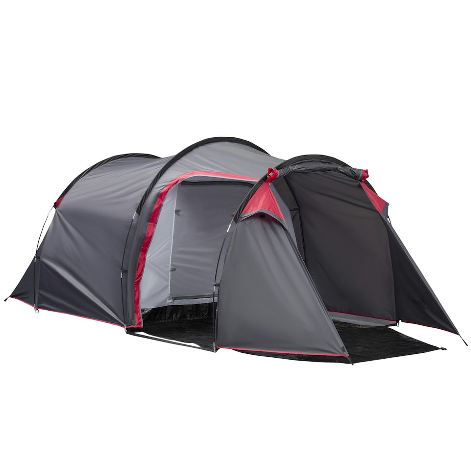 image 1 of Outsunny 3 Man Camping Tent w/ 2 Rooms Porch Vents Rainfly Weather-Resistant