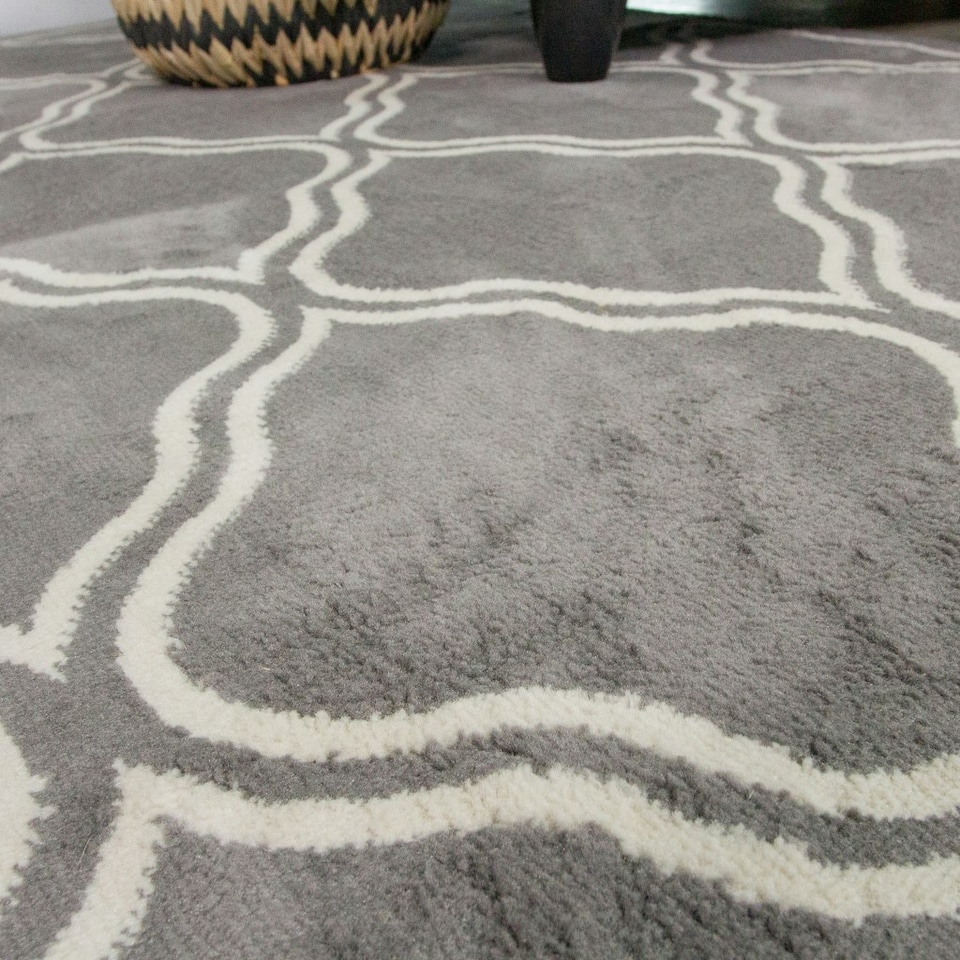 image 1 of KUKOON Grey Modern Trellis Bordered Living Area Rug 120cm x 170cm | Grey