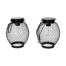 ValueLights 2 Pack Solar Powered Outdoor Black Metal Mesh Cage Garden Lantern Lights