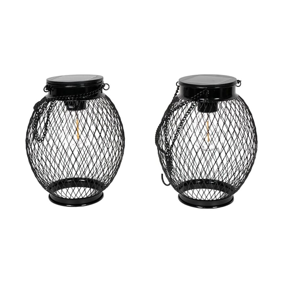 image 1 of ValueLights 2 Pack Solar Powered Outdoor Black Metal Mesh Cage Garden Lantern Lights