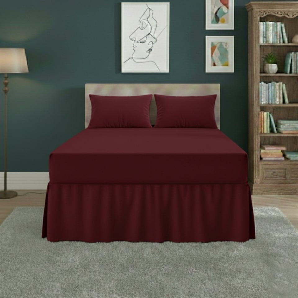 image 1 of Fitted Valance Bed Sheet Polycotton Mattress Cover And Frill Easy Care | Red | King