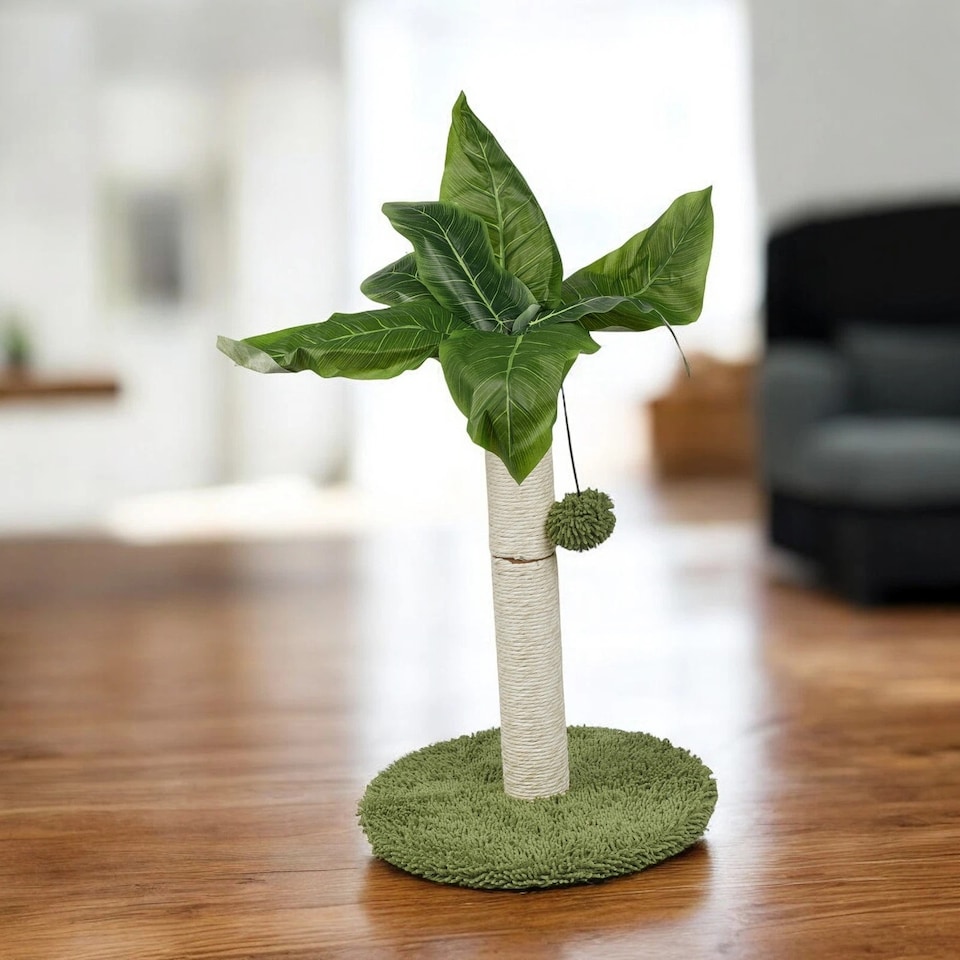 image 1 of Cat Scratch Tree On Stand With Hanging Ball Kitten Claws Scratcher Play Toy Mat