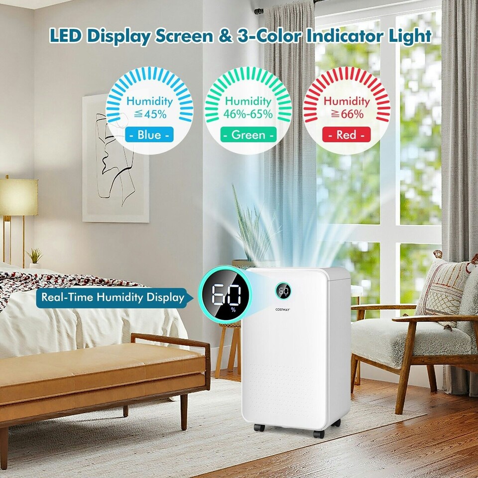 image 1 of COSTWAY 12L/Day Dehumidifier Home Portable Quiet Dehumidifier