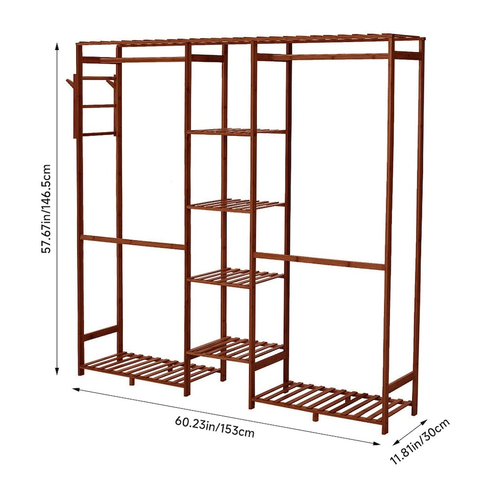 image 1 of Living and Home Urban & Rustic Clothes Rack with Hooks - 153cm W x 30cm D x 146.5cm H | Multi | One Size