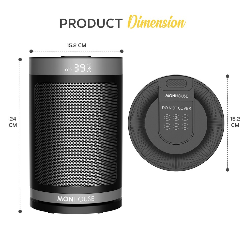 image 1 of MONHOUSE Electric Heater - Energy Efficient PTC Ceramic, Silent Portable Heater with LED Display, Remote Control, Overheat Protection, Smart Thermostat