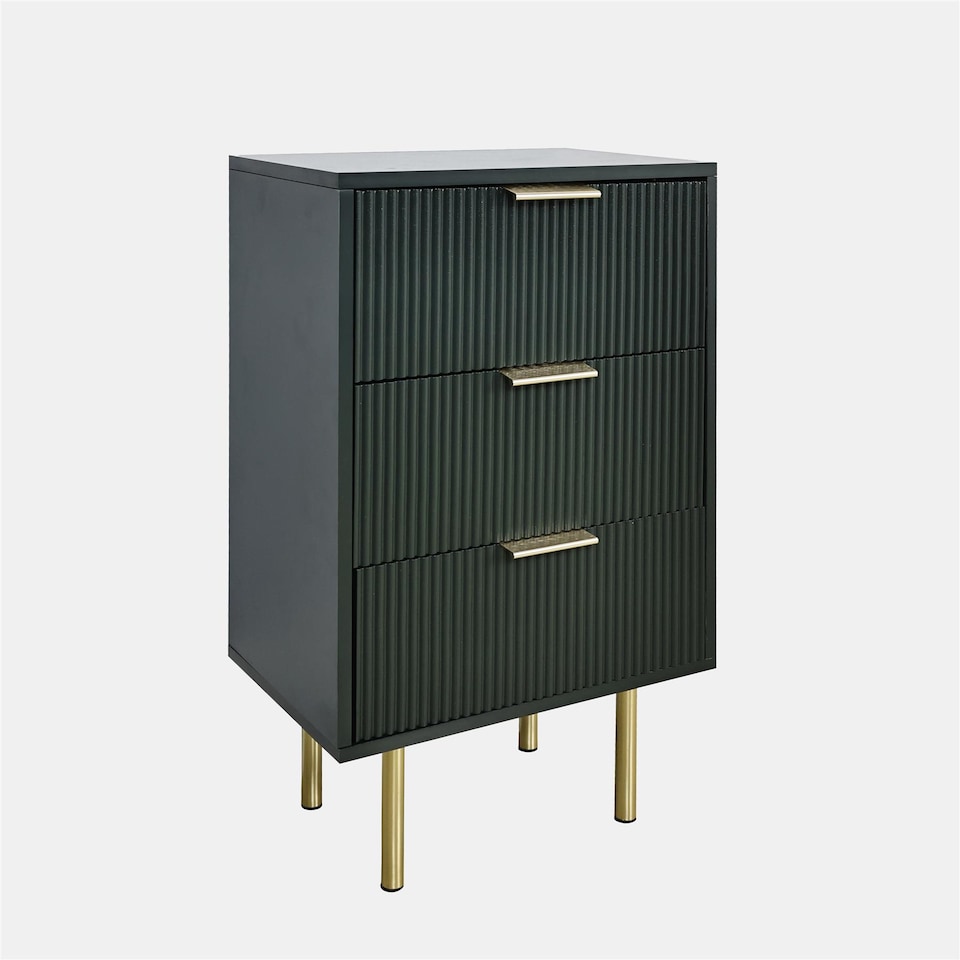 image 1 of OHS Ribbed Bedside Table Modern Bedroom 3 Draw Office Nightstand | Green | Dark Forest Green