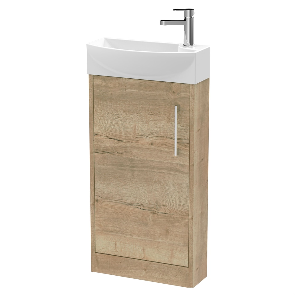 image 1 of Balterley Winshill Contemporary 1 Door Left-Hand Floor Standing Cloakroom Vanity Unit with Basin, Light Oak, 440mm