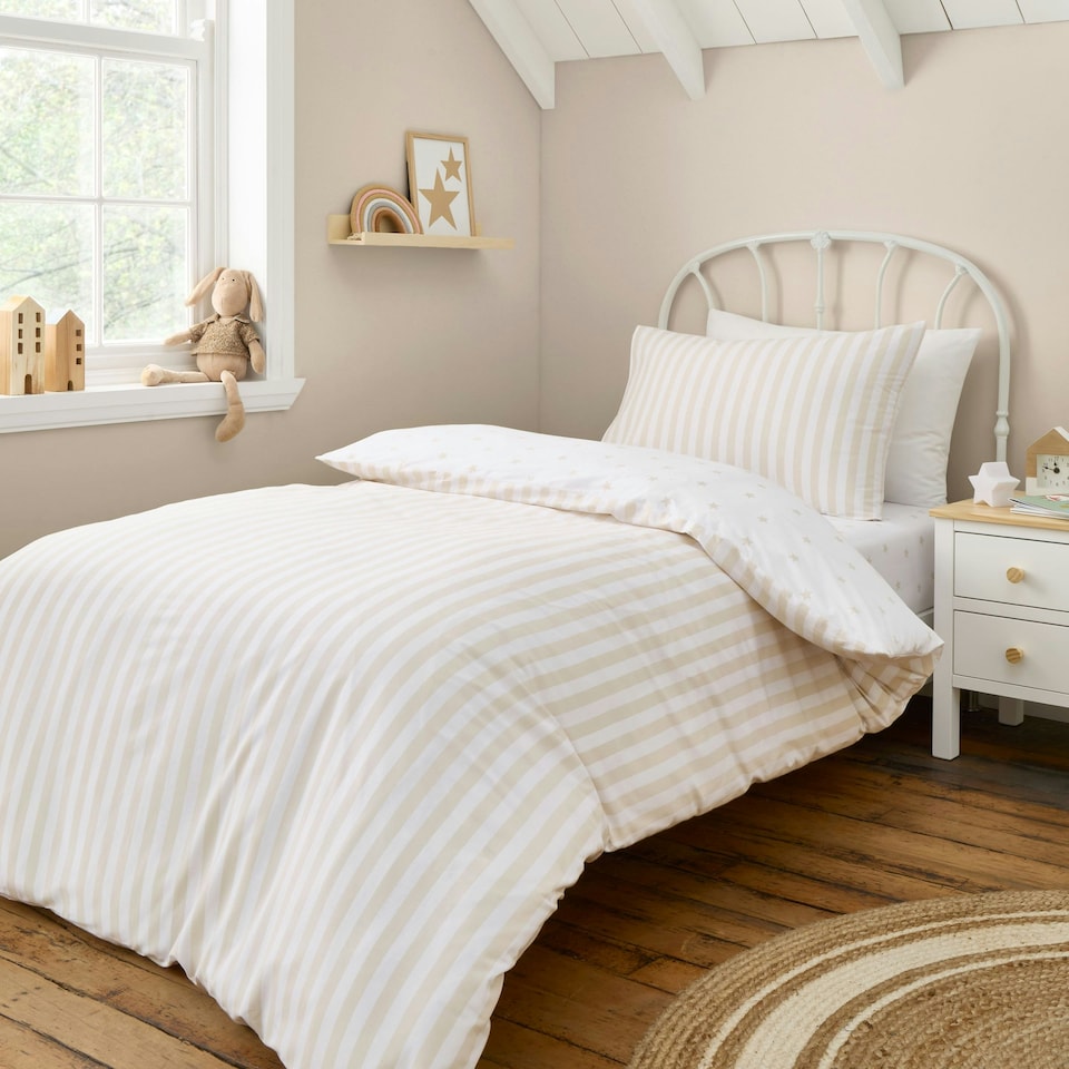 image 1 of Bianca Mini Star & Stripes Reversible Cotton Duvet Cover Set Natural Cream | Natural | Toddler