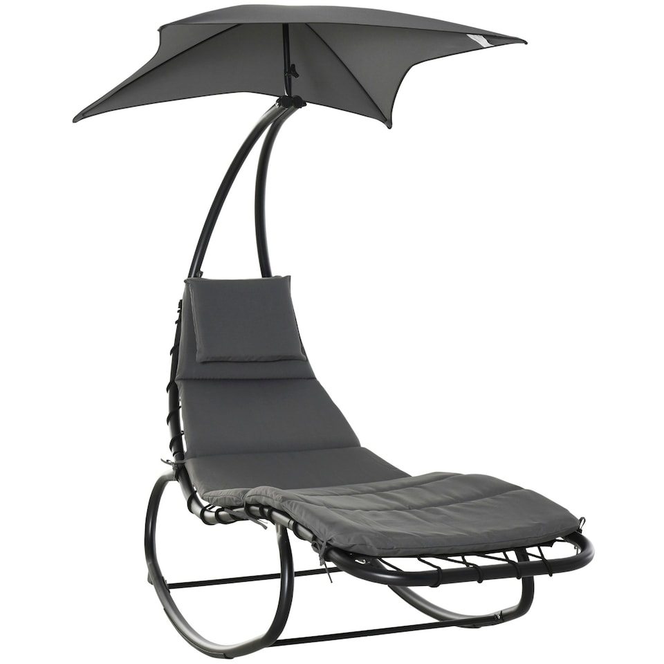 image 1 of Outsunny Patio Rocking Chaise Lounge Rocking Bed with Canopy Cushion