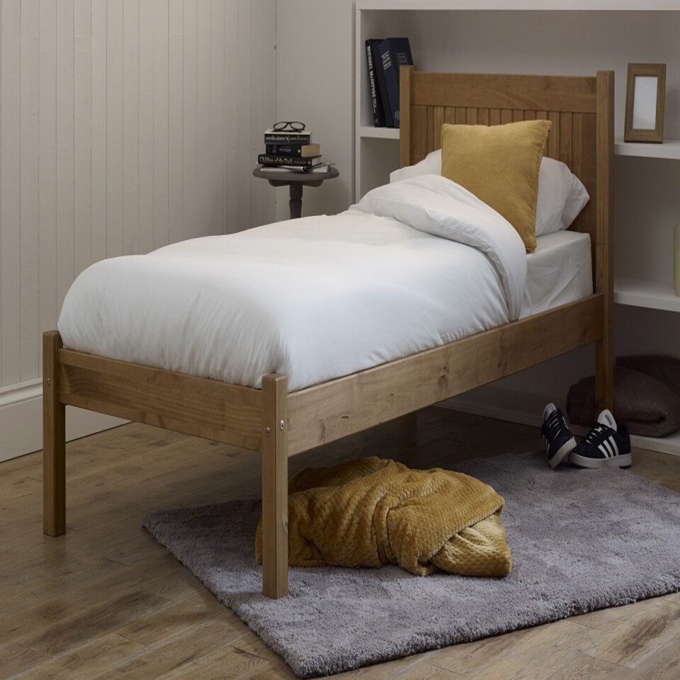 image 1 of 3ft Single Antique honey pine,wood,wooden low foot end,solid panel bed frame.Shaker style