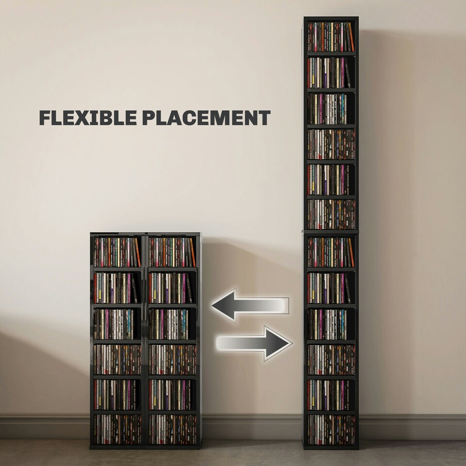 image 1 of HOMCOM Set of 2 CD Storage Units with Adjustable Shelves High Gloss Black