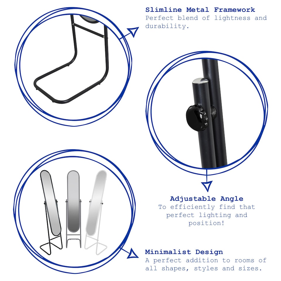 image 1 of Harbour Housewares Round Full-Length Mirror - 153cm x 30cm - White | White | White