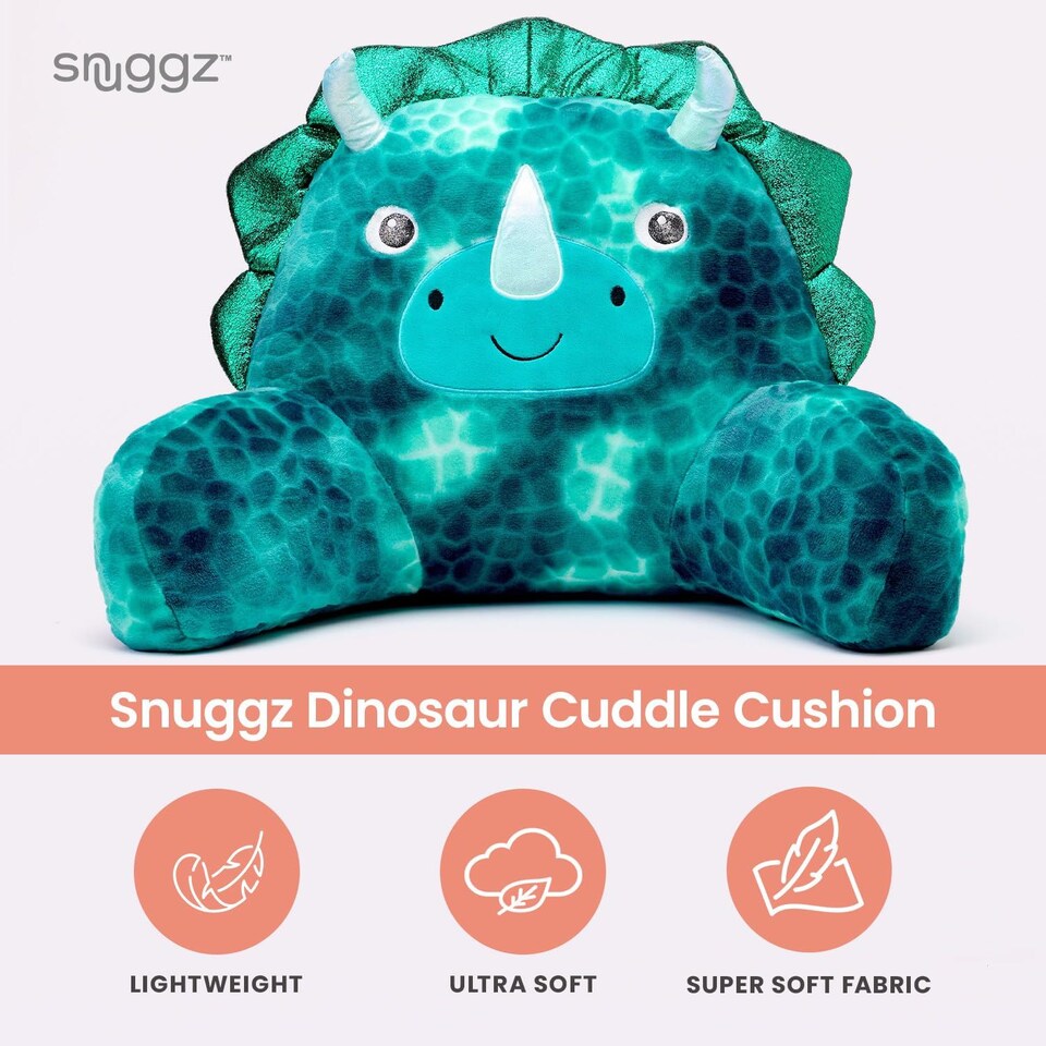 image 1 of Snuggz Dinosaur Cuddle Cushion Backrest Novelty Reading Pillow Relaxing Arm Back Support Soft Cosy Bed Pillow
