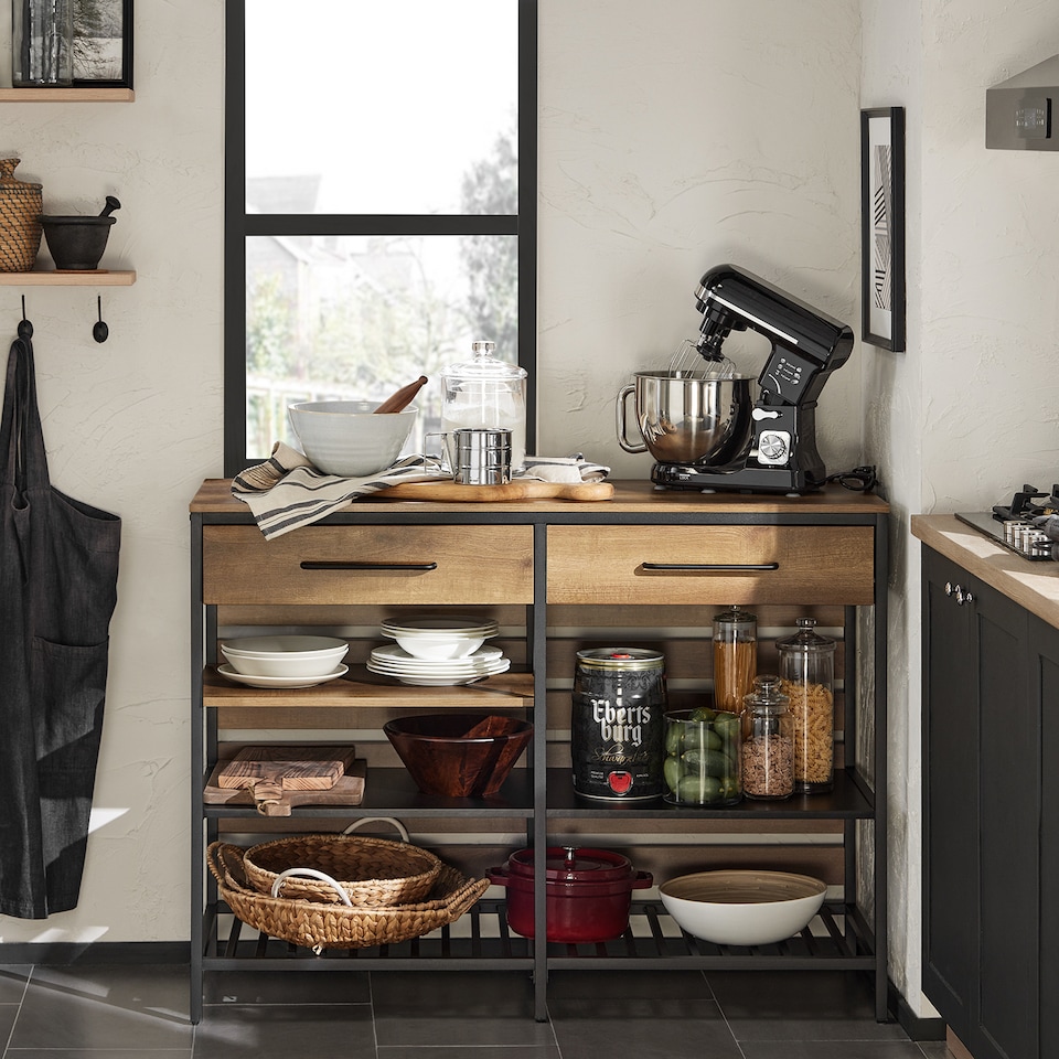 image 1 of SoBuy Industrial Kitchen Sideboard with 2 Drawers & 3 Shelves, Brown, 47.2x17.7x35.8 inches, 55.6 kg - FSB85-PF