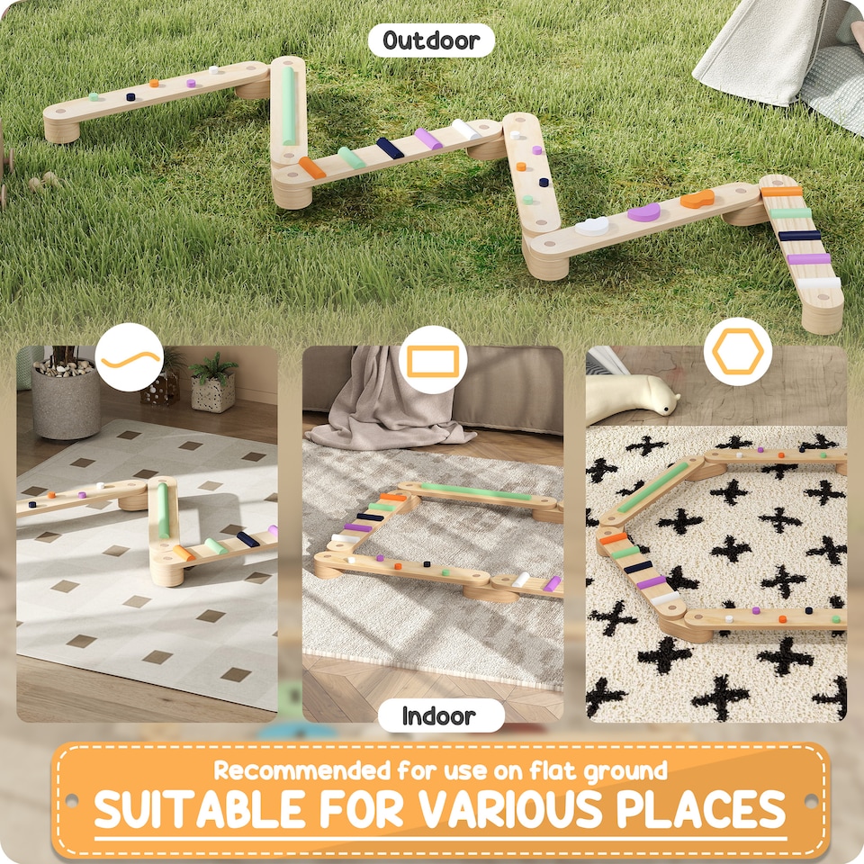 image 1 of AIYAPLAY Wooden Balance Beam for Kids 3-8 Years, Indoor Outdoor Use